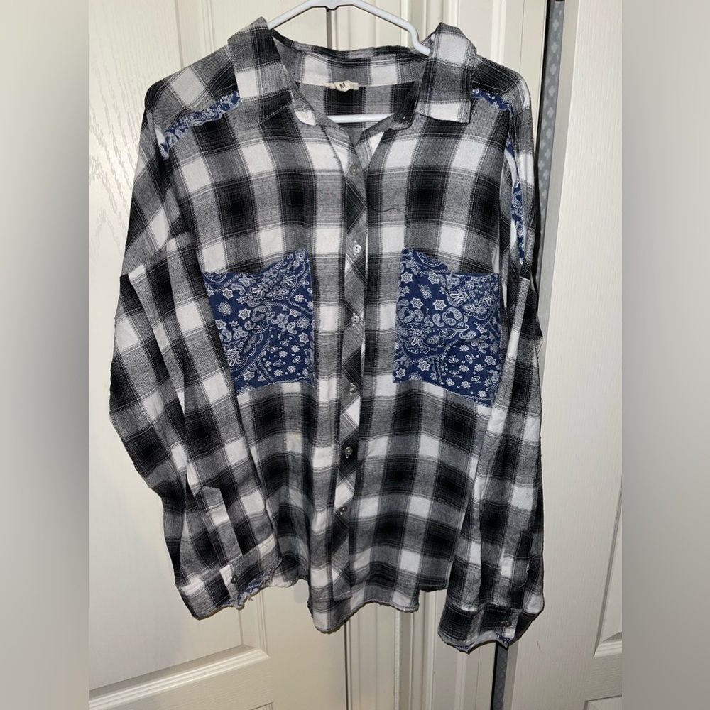 Plaid button up bandanna flannel